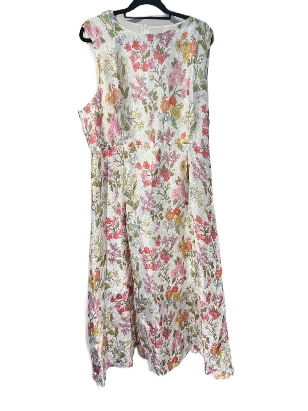 Anewsta Floral Sleeveless Midi Dress in Cream with Pink & Green Accents 3xl